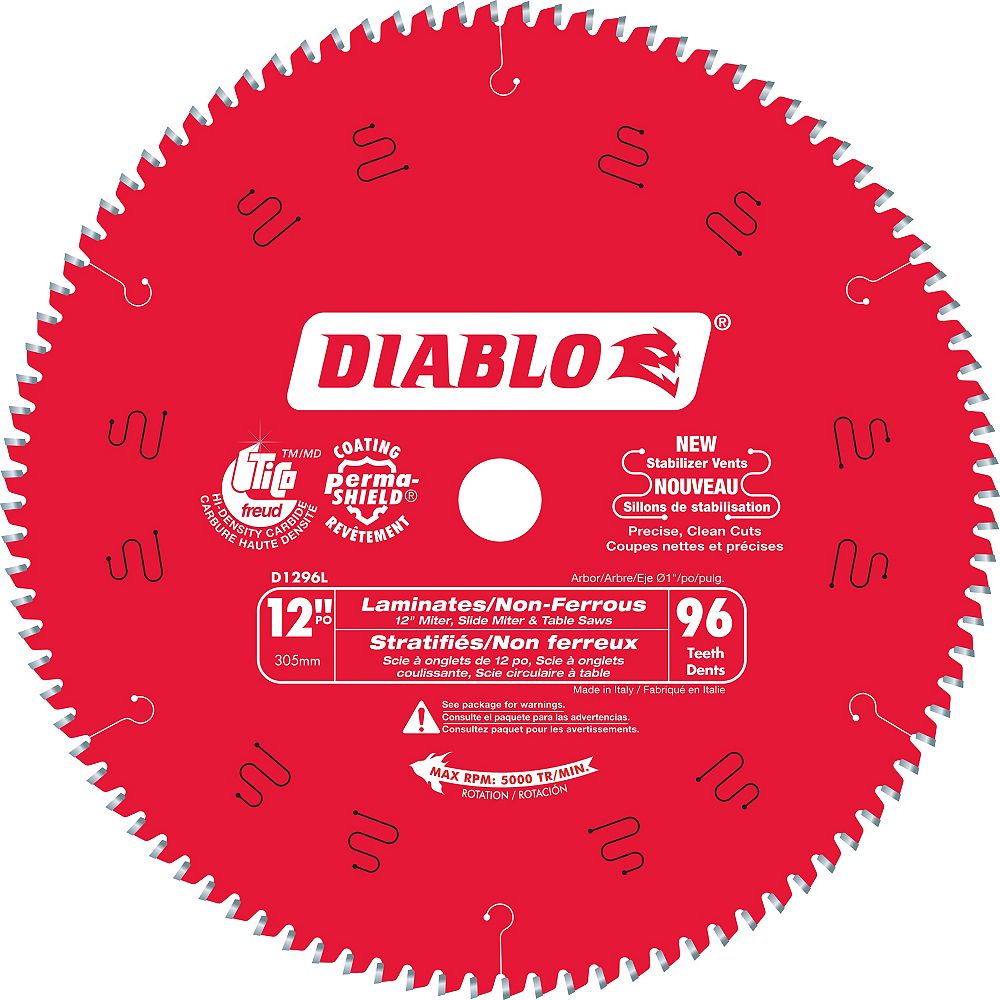 Diablo 12 Inch X 96 Tooth Carbide Tipped Mitre Table Saw Blade For Laminate Aluminum Cutti The Home Depot Canada Table Saw Blade, Table Saw Or Miter For Laminate Flooring