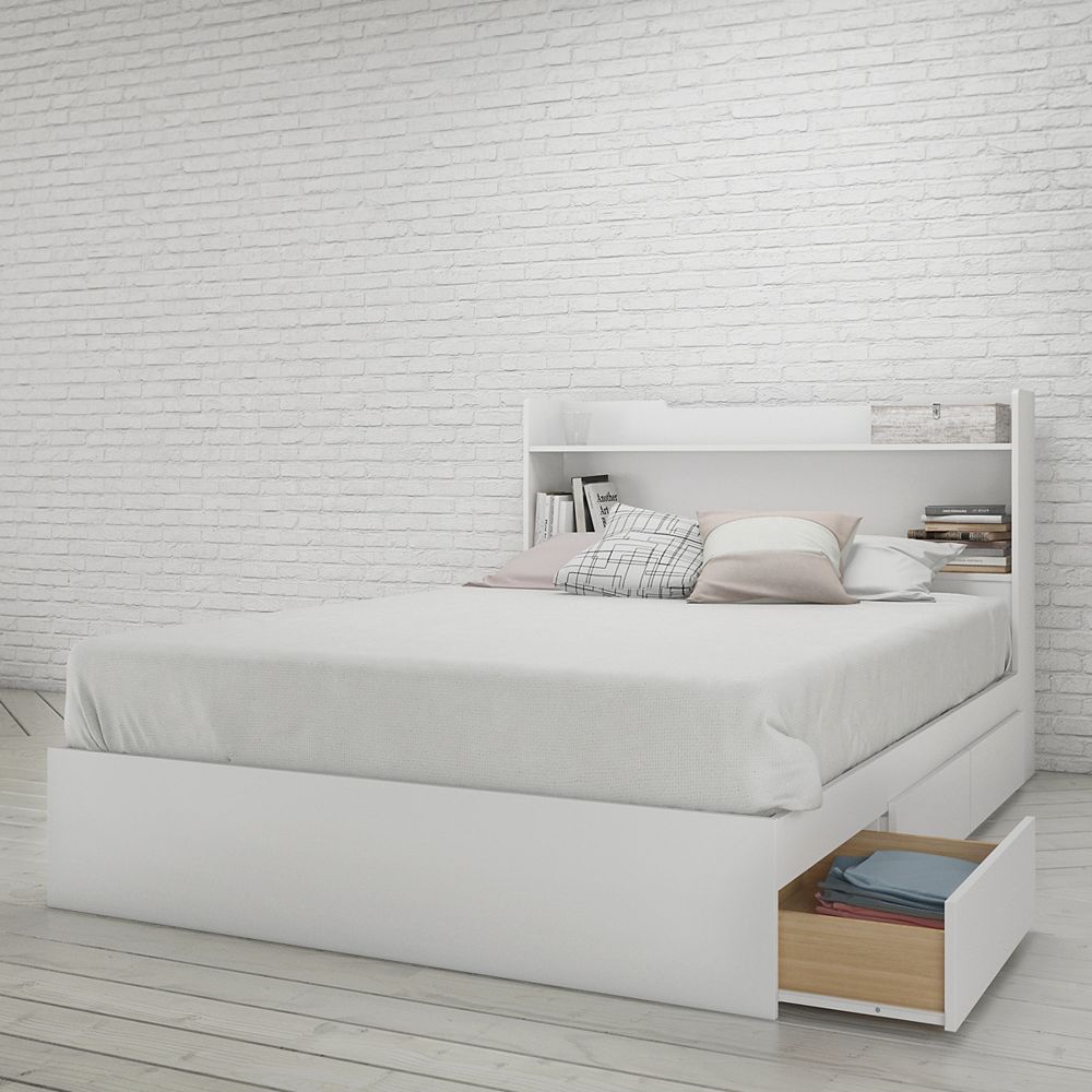 Nexera Aura Full Size Headboard And, Full Bed Frame With Drawers White