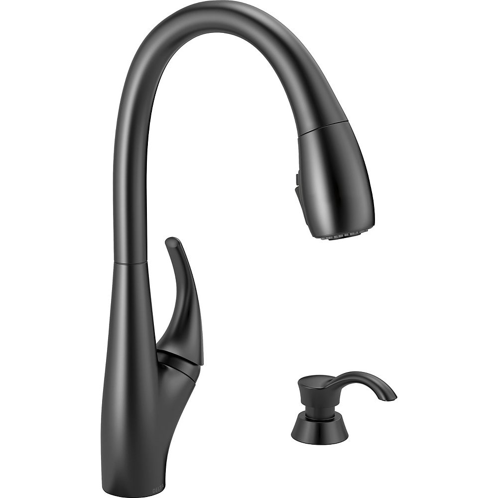 Delta Deluca Single Handle Pull Down Kitchen Faucet With Soap Dispenser And Shieldspray In The Home Depot Canada