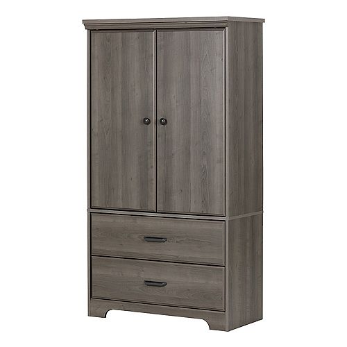 Versa 2-Door Armoire with Drawers in Grey Maple