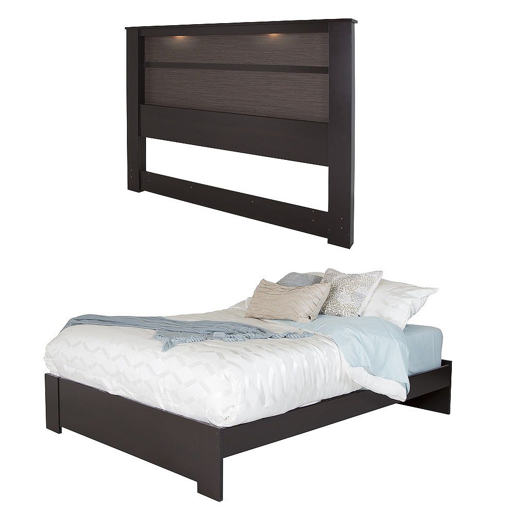 South Shore Gloria Queen Platform Bed with King Headboard , Chocolate