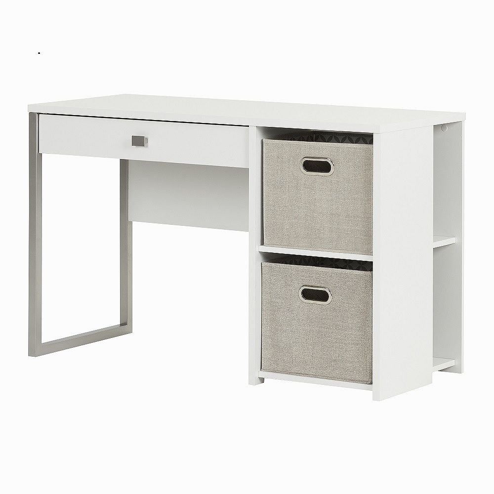 South Shore Interface Pure White Desk with Storage and Baskets The Home Depot Canada