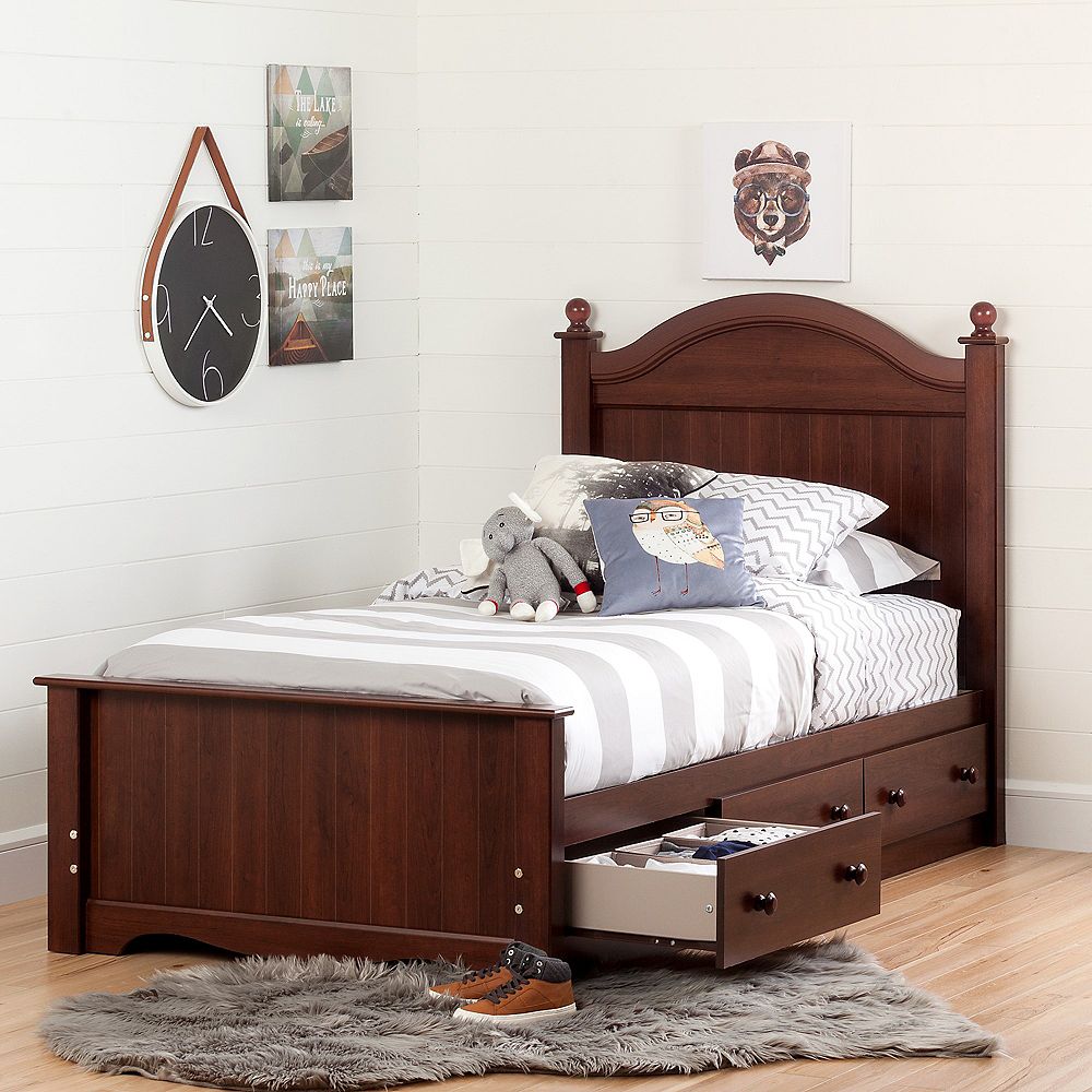 South Shore Savannah Twin Bed Set with 3 Drawers (39''), Royal Cherry The Home Depot Canada