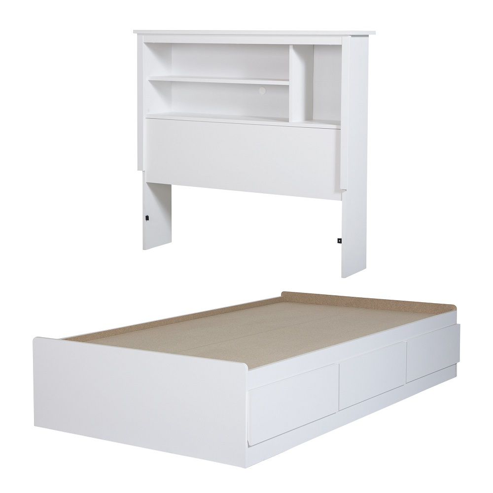 South Shore Vito Twin Mates Bed With Bookcase Headboard (39"), Pure ...