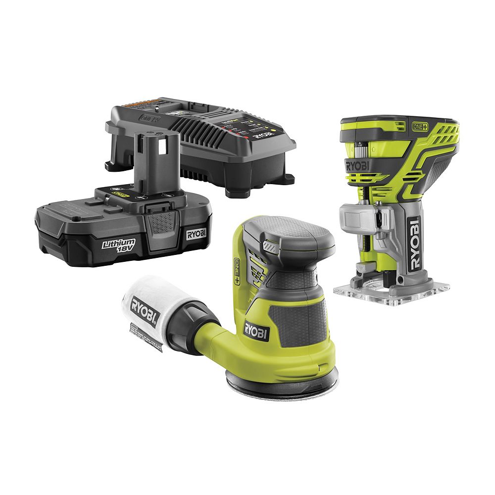 Ryobi 18v One Cordless Lithium Ion Woodworking Combo Kit 2 Tool With 1 1 3 Ah Batter The Home Depot Canada
