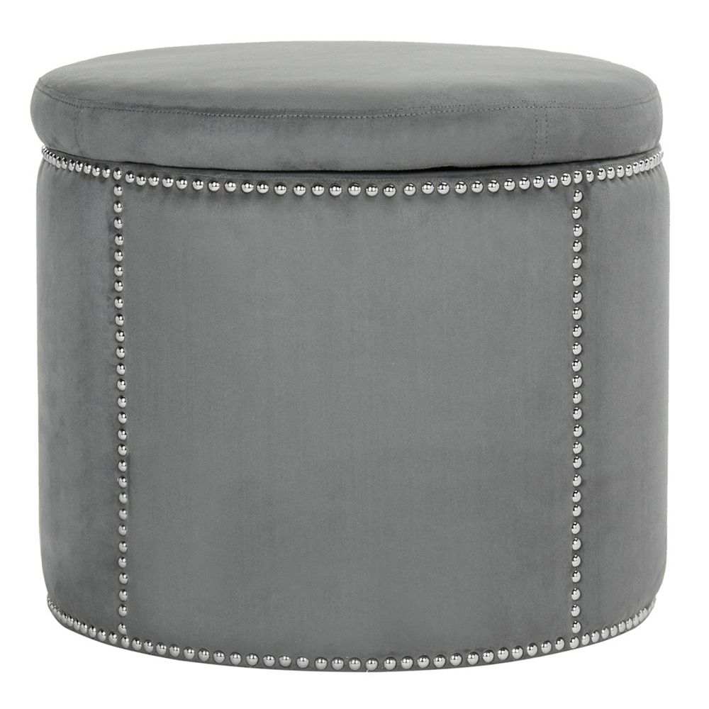 Safavieh Jody Ottoman with Silver Nail Heads in Grey | The Home Depot ...