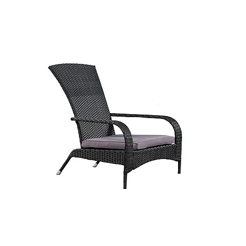 Muskoka Chair, Black Wicker & Dark Grey Cushions