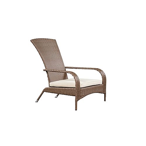 Muskoka Chair, Light Brown Wicker & Beige Cushions