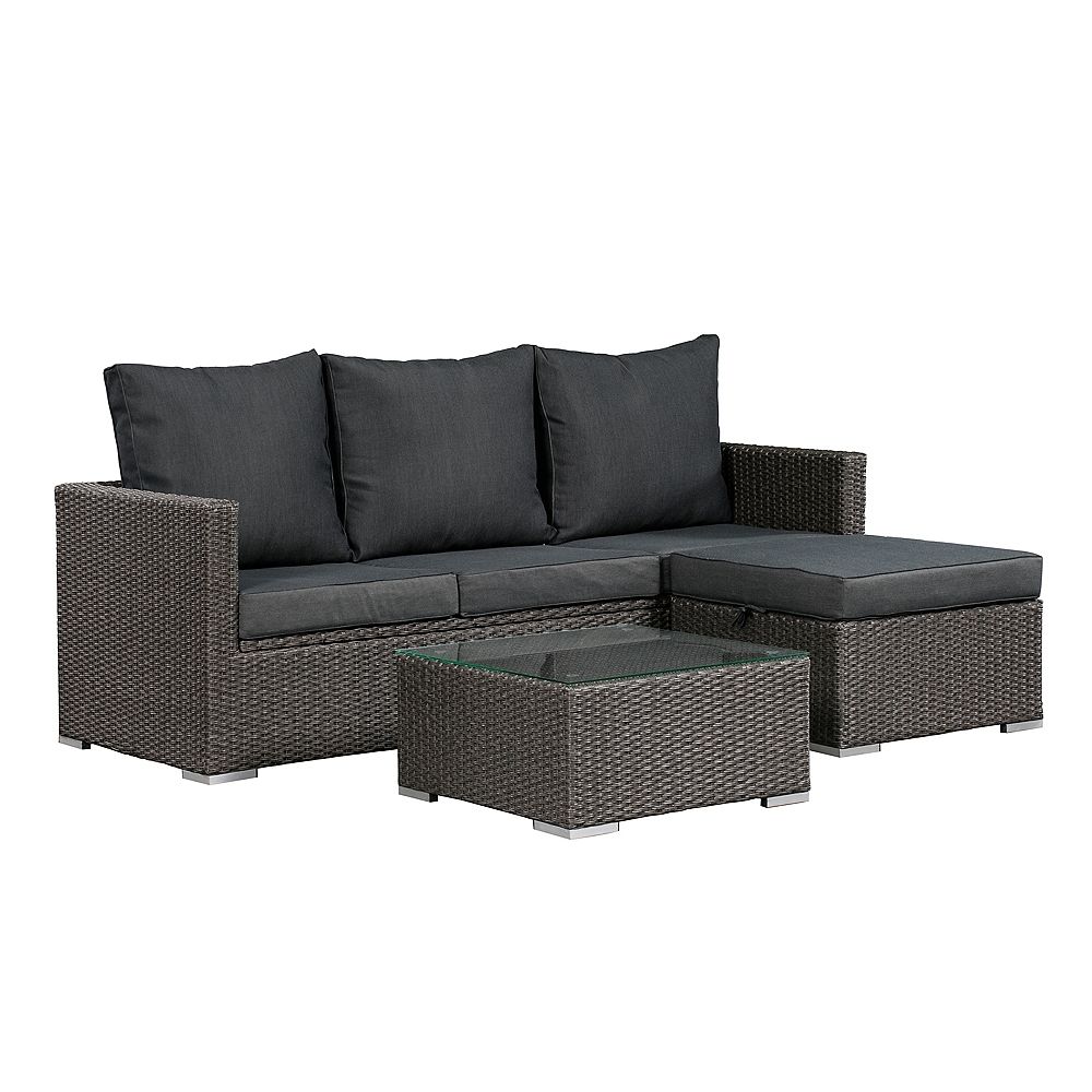 Patioflare Evan Sofa Set with Storage - Grey Wicker with Dark Grey ...