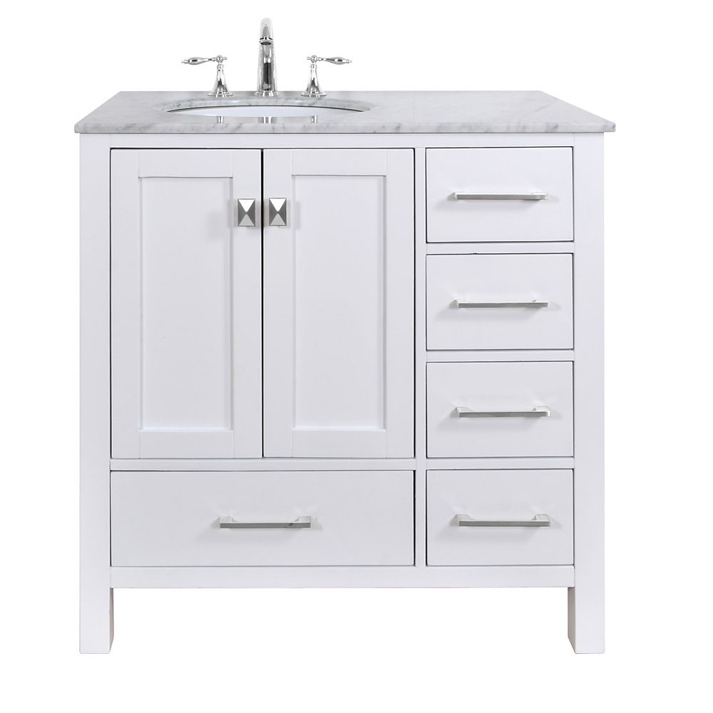 Stufurhome 36 inch Malibu Pure White Single Sink Bathroom