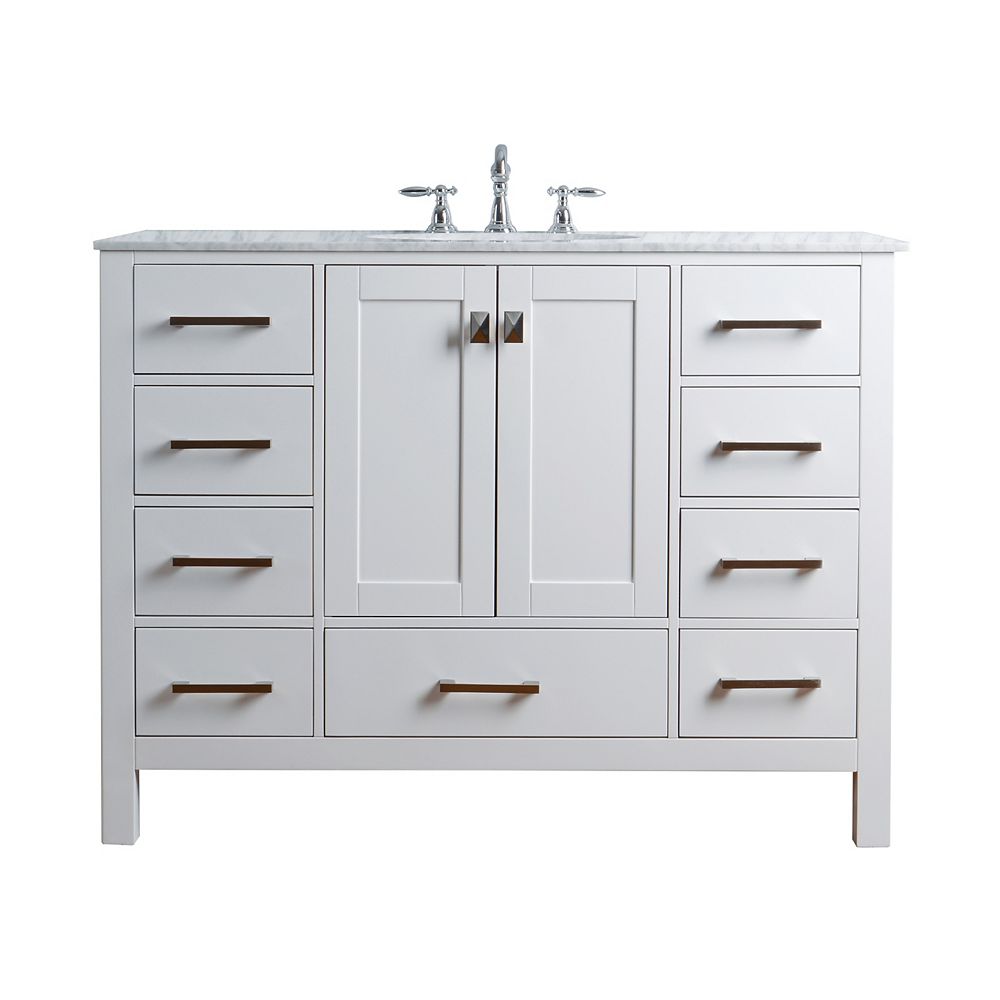 Stufurhome 48 inch Malibu Pure White Single Sink Bathroom