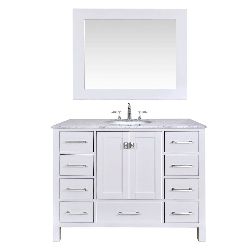 Stufurhome 48 Inch Malibu Pure White Single Sink Bathroom Vanity With Mirror The Home Depot Canada