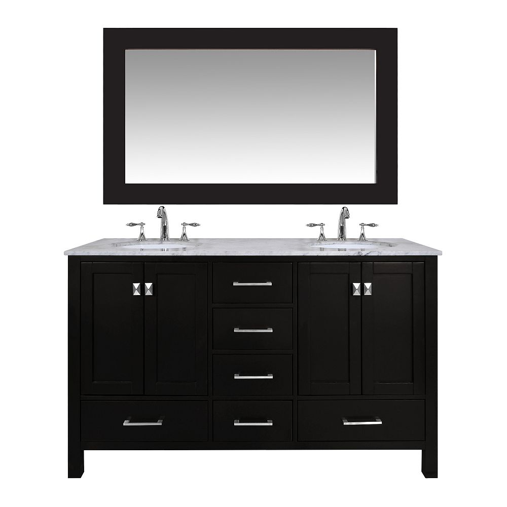 Stufurhome 60 Inch Malibu Espresso Double Sink Bathroom Vanity With Mirror The Home Depot Canada