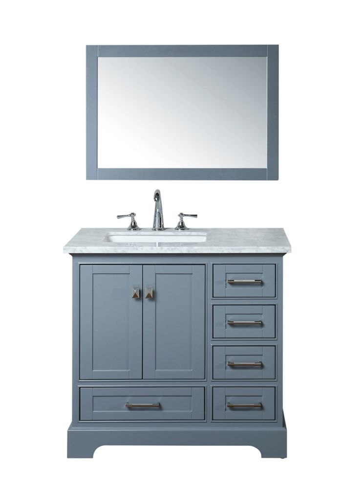 Vinnova Florence 36 Inch Single Vanity In Grey With Carrara White   P 1001118786 