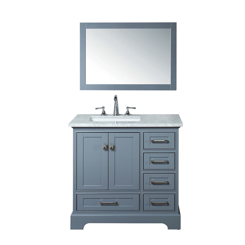 Stufurhome Newport Grey 36 Inch Single Sink Bathroom Vanity With Mirror The Home Depot Canada
