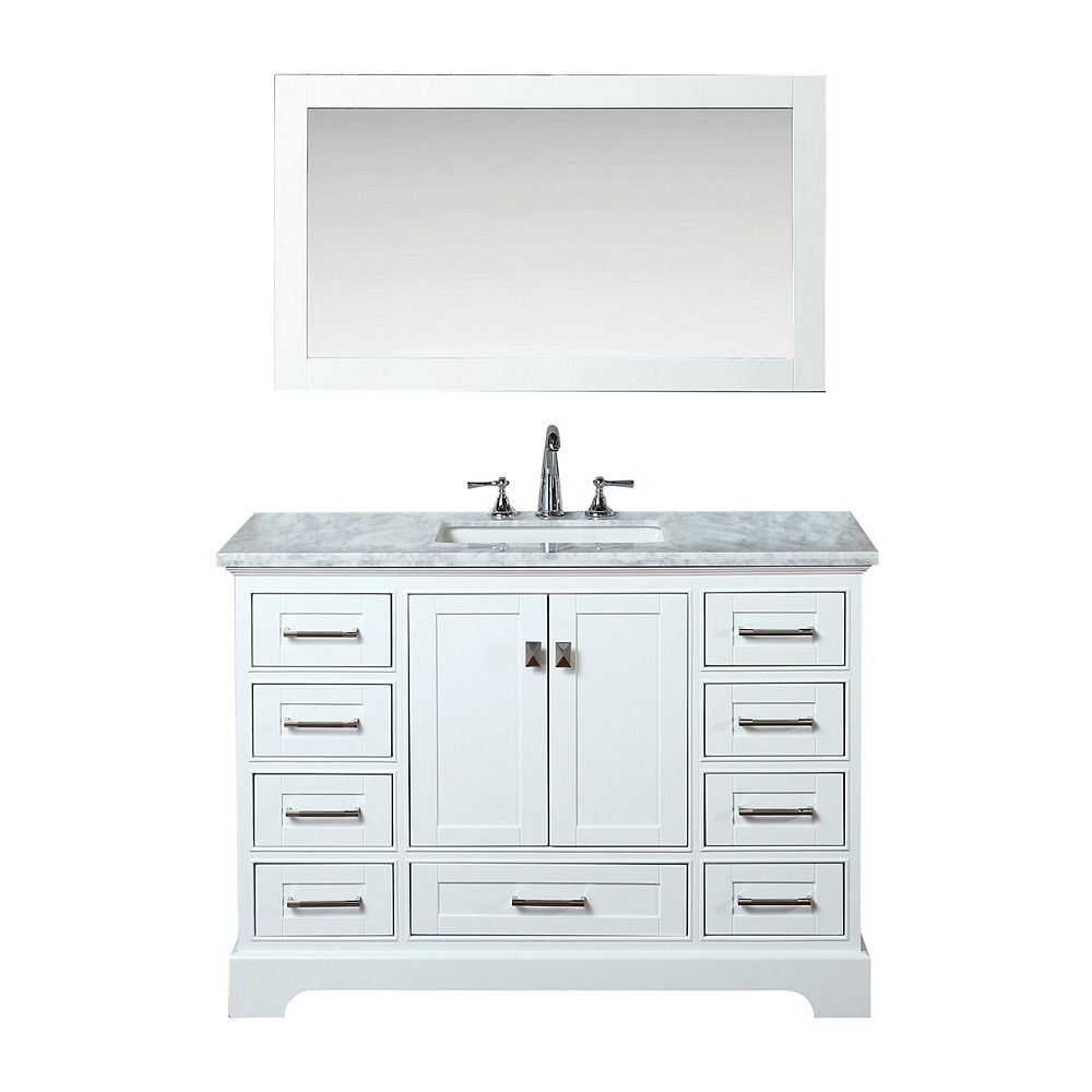 Stufurhome Newport White 48 Inch Single Sink Bathroom Vanity With Mirror The Home Depot Canada