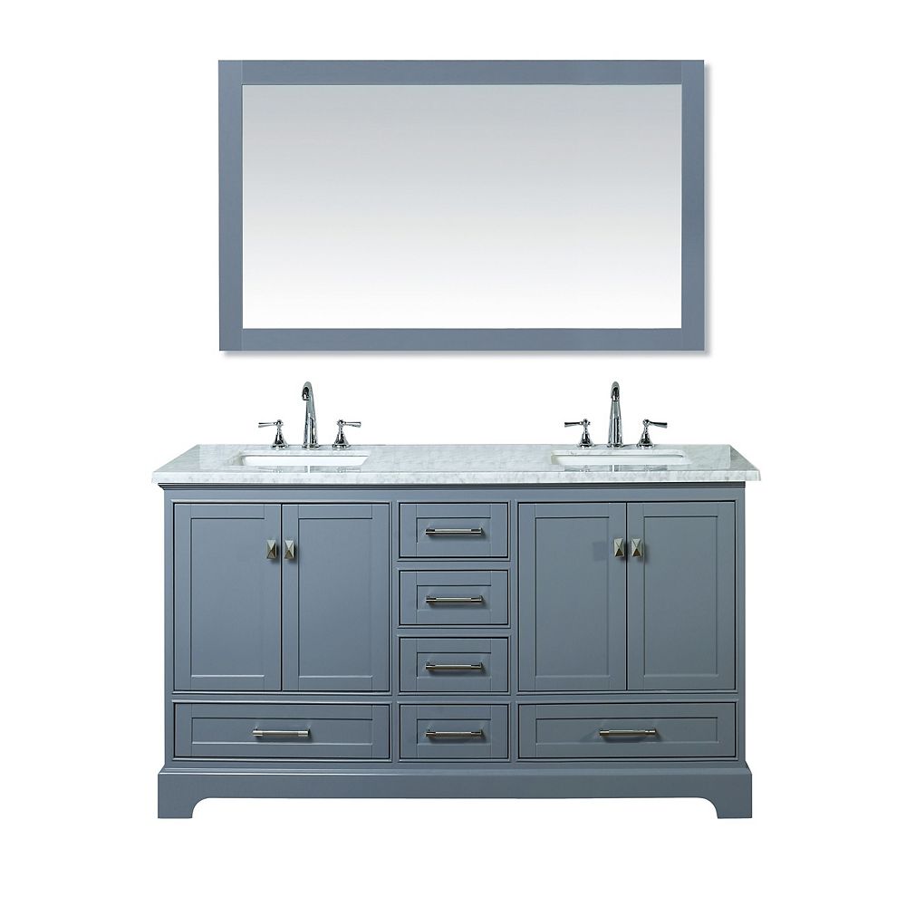 Stufurhome Newport Grey 60 Inch Double Sink Bathroom Vanity With Mirror The Home Depot Canada