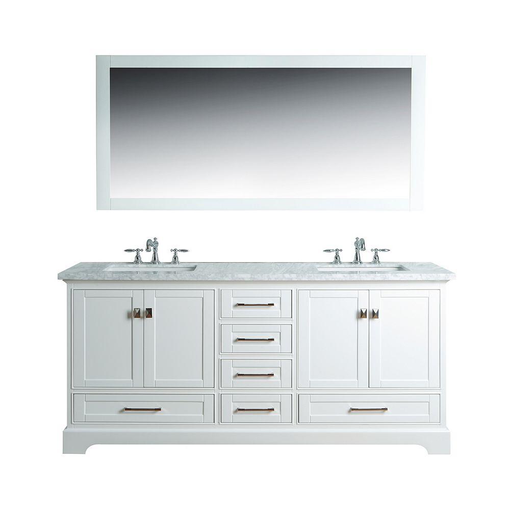Stufurhome Newport White 72 Inch Double Sink Bathroom Vanity With Mirror The Home Depot Canada