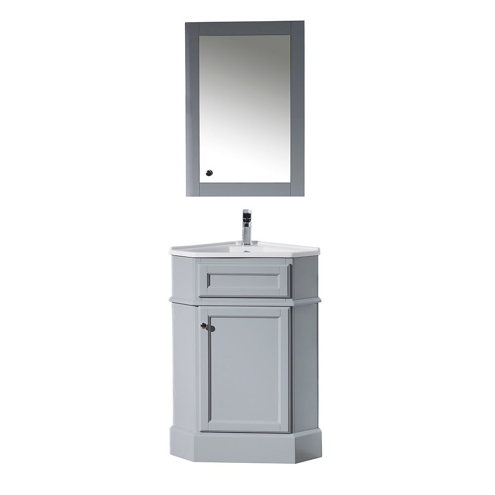 Stufurhome Hampton Grey 27 Inch Corner Bathroom Vanity With Medicine Cabinet The Home Depot Canada