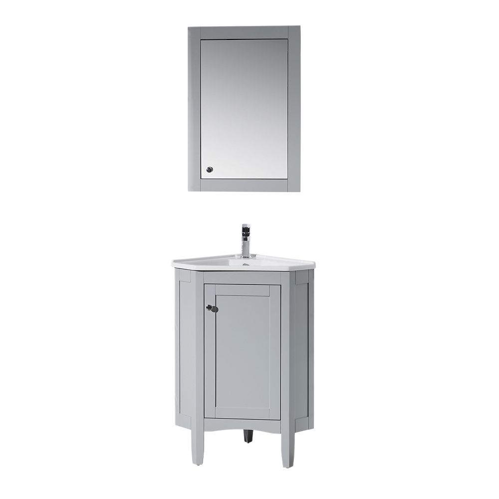 Stufurhome Monte Grey 25 Inch Corner Bathroom Vanity With Medicine Cabinet The Home Depot Canada