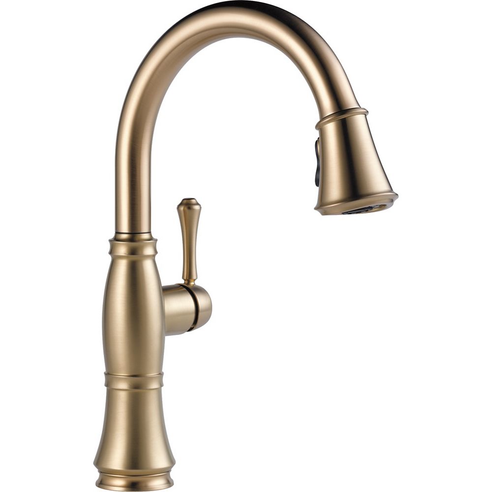 Delta Cassidy Single Handle Pull Down Kitchen Faucet Champagne Bronze The Home Depot Canada