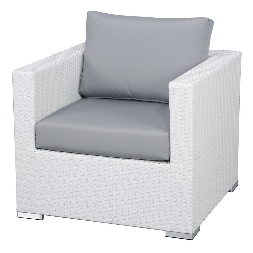 Velago Modern Outdoor White Wicker Club Chair with Grey