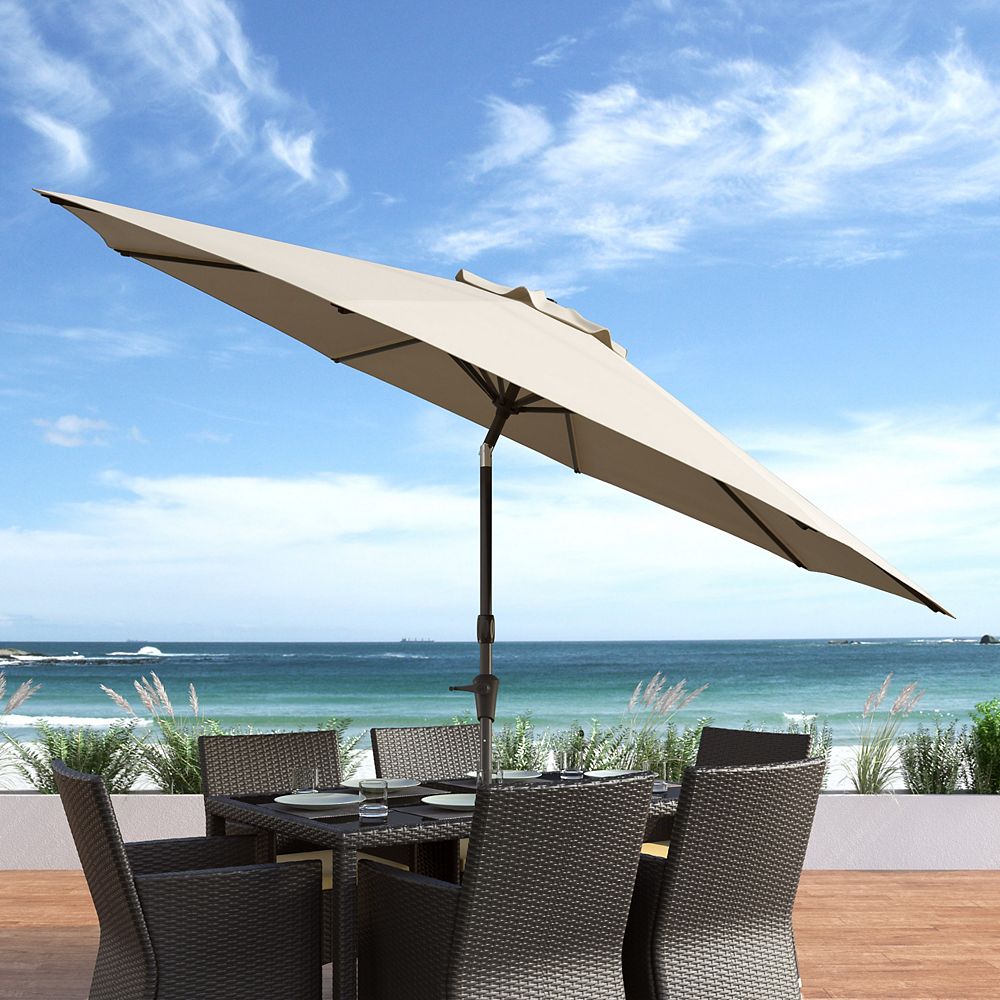 Corliving 10 Ft Uv And Wind Resistant Tilting Warm White Patio Umbrella The Home Depot Canada