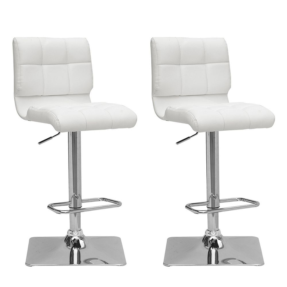 Corliving Adjustable Barstool in White Bonded Leather (Set of 2) | The ...