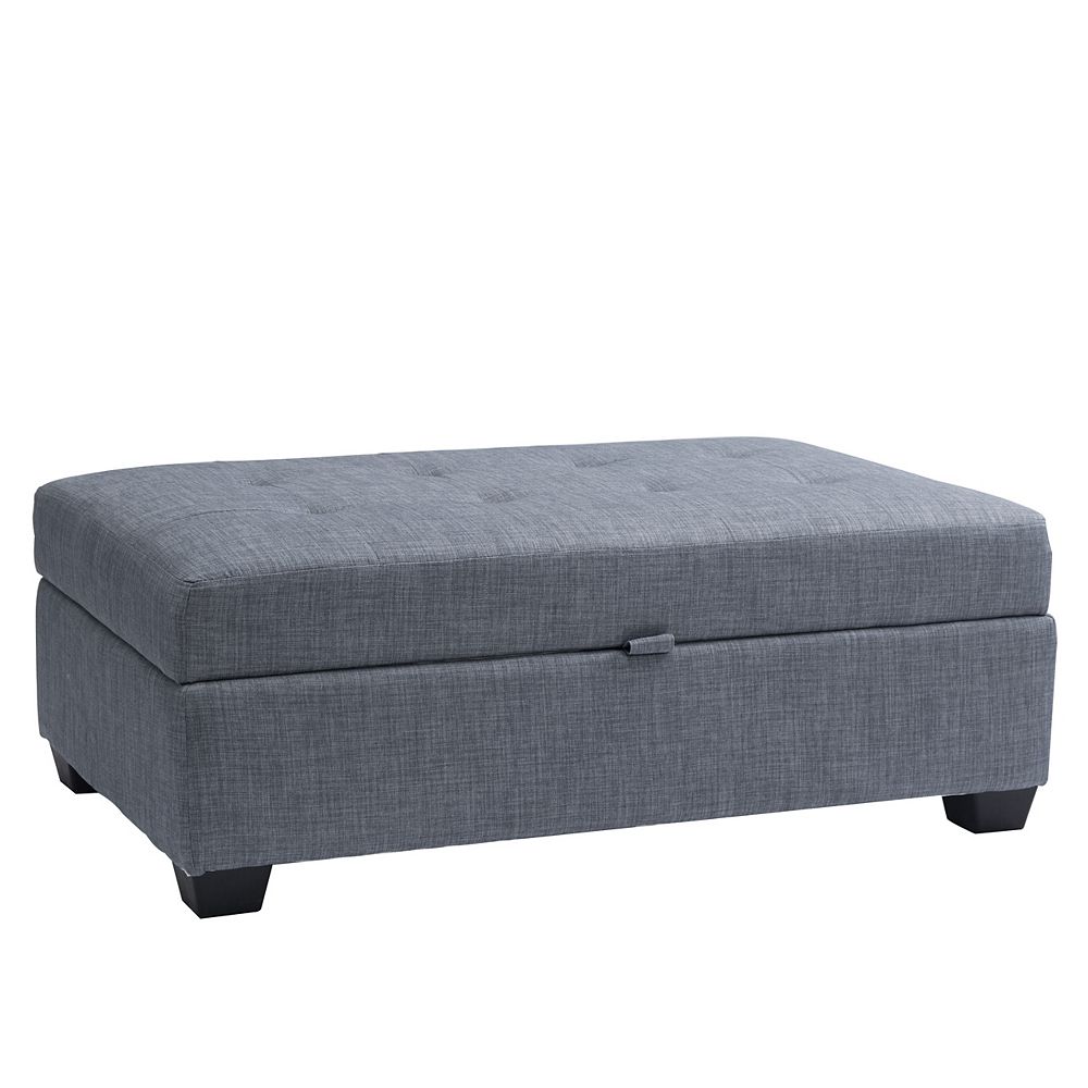 Corliving Antonio Storage Ottoman in Blue Grey Fabric The Home Depot Canada