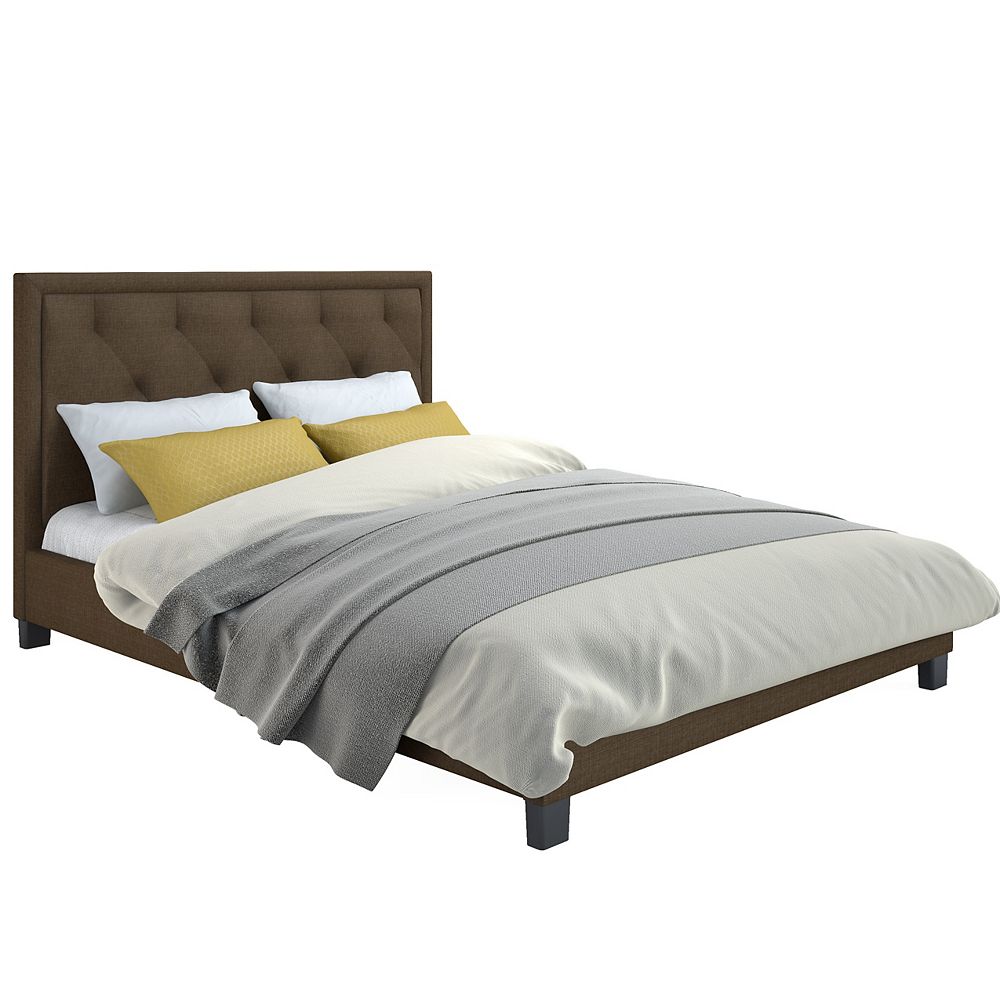 Corliving Fairfield Diamond Tufted Brown Upholstered Queen Bed The