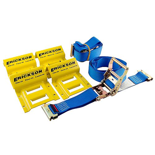 Wheel Chock and Strap 6.5 ft. x 2-inch 2-Pack E-Track Ratchet Straps with 4-Pack Wheel Chocks