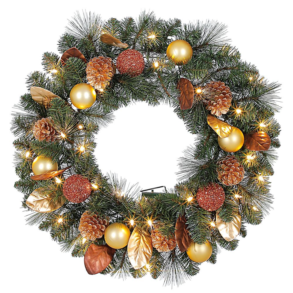 Home Accents 30 Inch Pre-Lit LED Arctic Flurry Artificial Wreath With ...