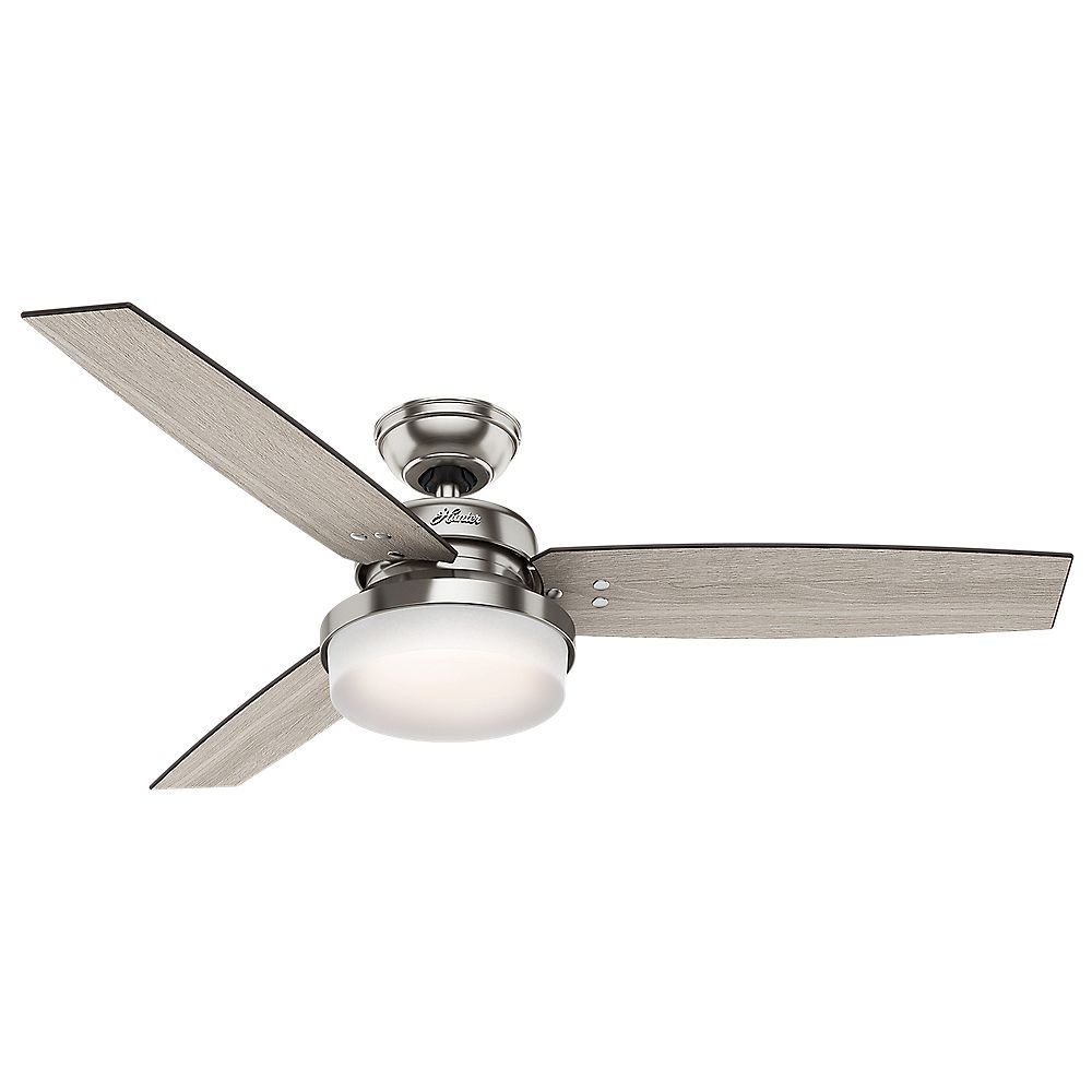 Hunter Sentinel 52 Inch Led Indoor Brushed Nickel Ceiling Fan With Light Kit And Handheld The Home Depot Canada