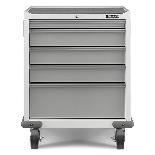 Gladiator Premier Series 35-inch H x 28-inch W x 25-inch D Steel 5-Drawer Rolling Garage Cabinet in White