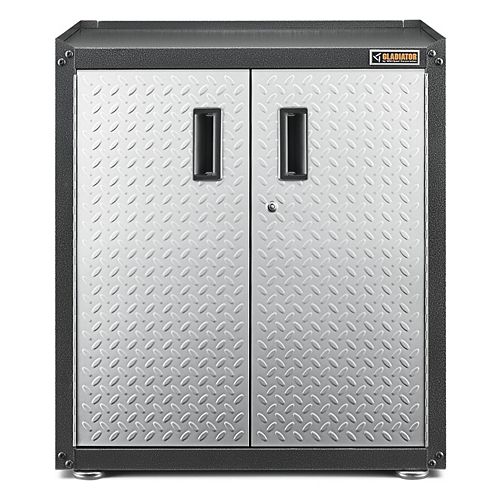 Ready-to-Assemble 31-inch H x 28-inch W x 18-inch D Steel 2-Door Freestanding Garage Cabinet in Silver Tread