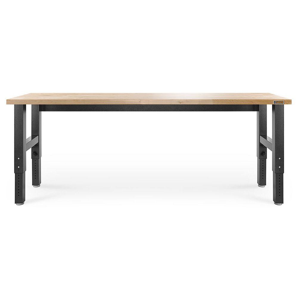Gladiator 8-ft Hardwood Top Adjustable Height Workbench In Hammered Granite Gladiator Premier 8 ft. Hardwood Top Adjustable Height Workbench in