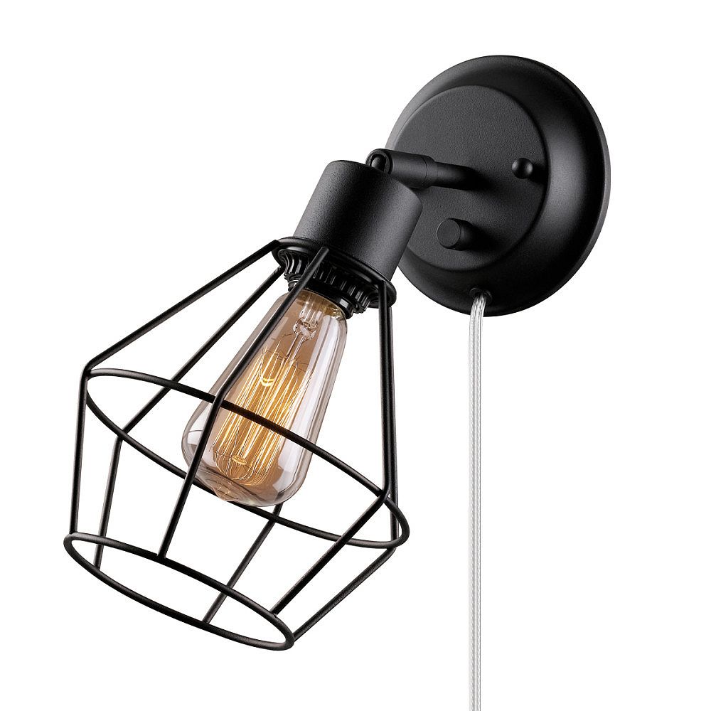 Globe Electric Verdun 1 Light Plug In Or Hardwire Industrial Cage Wall Sconce In Matte Bla The Home Depot Canada