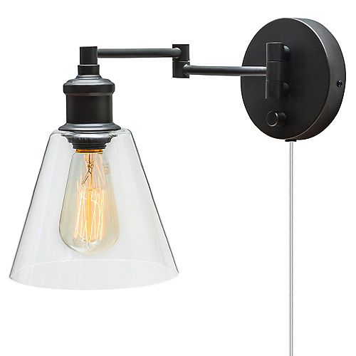 LeClair 1-Light Dark Bronze Plug-In or Hardwire Industrial Wall Sconce