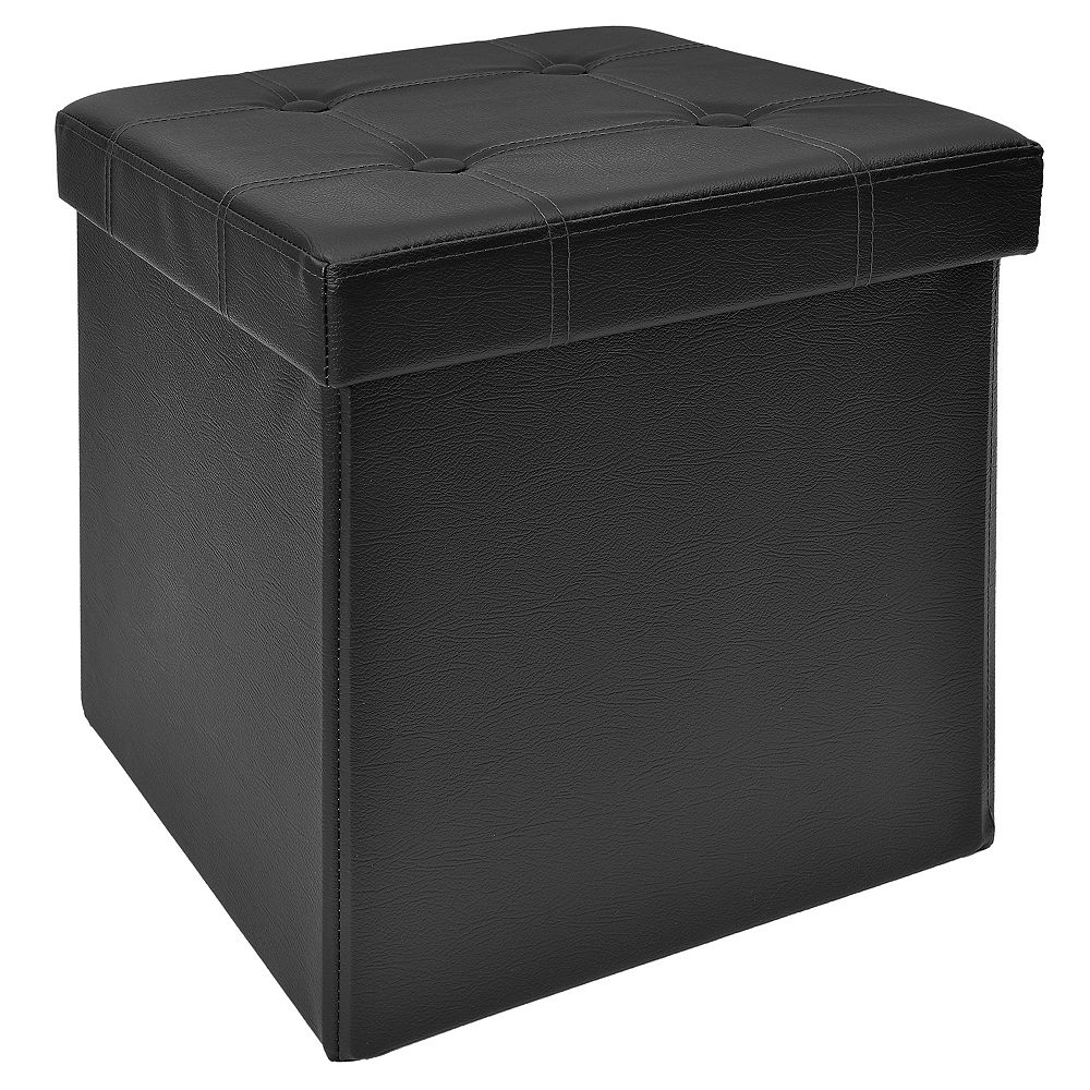 FHE 15" POUF DE RANGEMENT PLIABLE NOIR AVEC COMPARTIMENTS Home Depot
