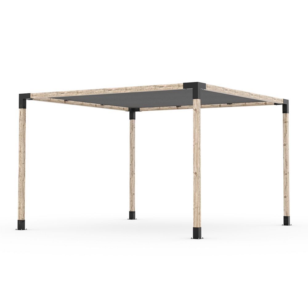 TOJA GRID 12 ft. x 12 ft. Pergola Kit With Graphite Shade Sail for 4x4