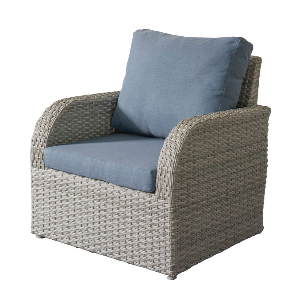 Corliving Brisbane Weather Resistant Resin Wicker Patio Chair With Blue   P 1001128565 