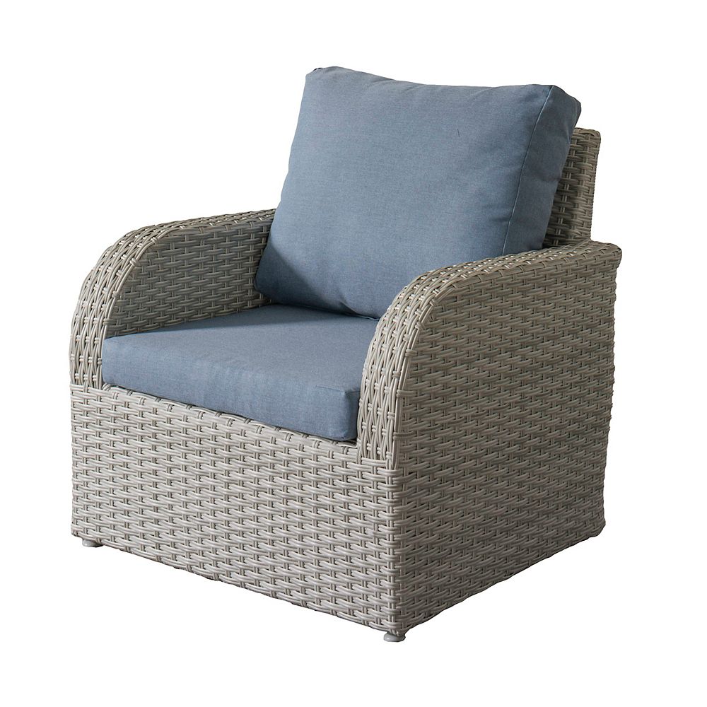 Corliving Brisbane Weather Resistant Resin Wicker Patio Chair with Blue