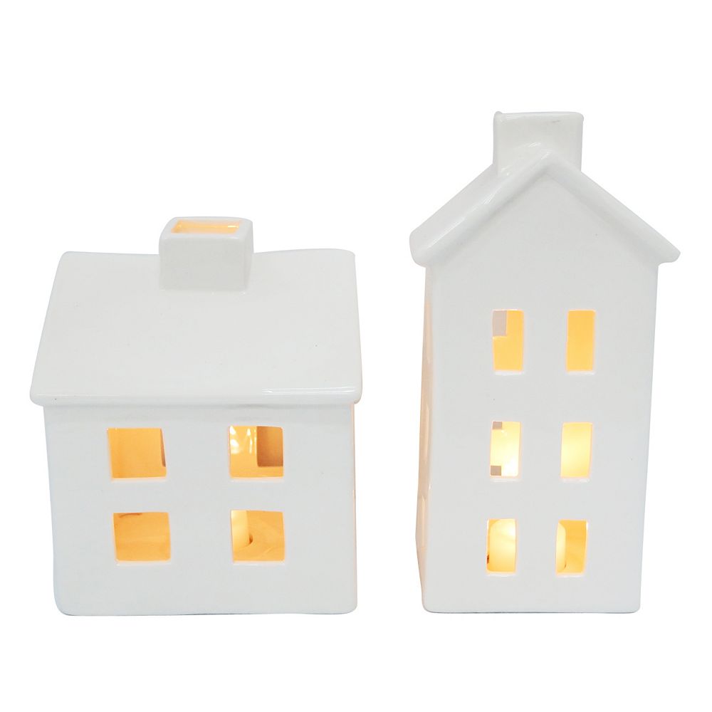 Home Accents Led Lit Ceramic House Set Of 2 The Home Depot Canada