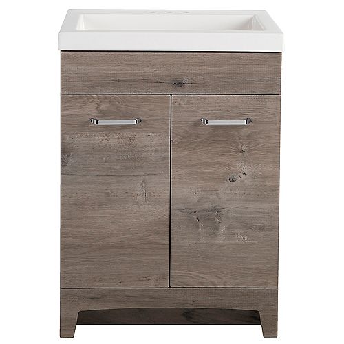 Stancliff 24.5-inch W x 34-inch H x 18.75-inch D Bathroom Vanity in White Washed Oak with Cultured Marble Countertop/Rectangular Sink