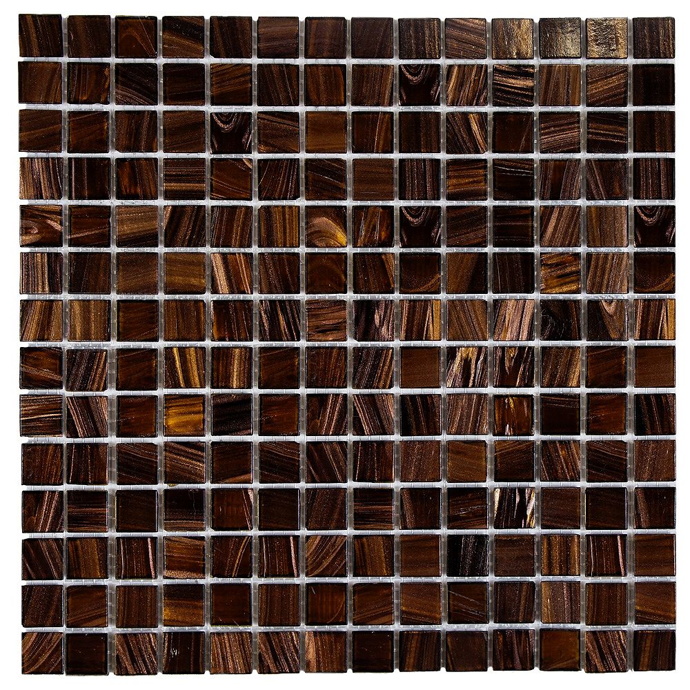 Merola Tile Coppa Brown Gold 12 Inch X 12 Inch X 4 Mm Glass Mosaic