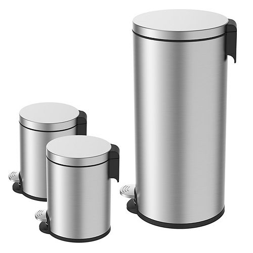 HDX 38L and 5L Stainless Steel Step Trash Can Set (3-Piece)