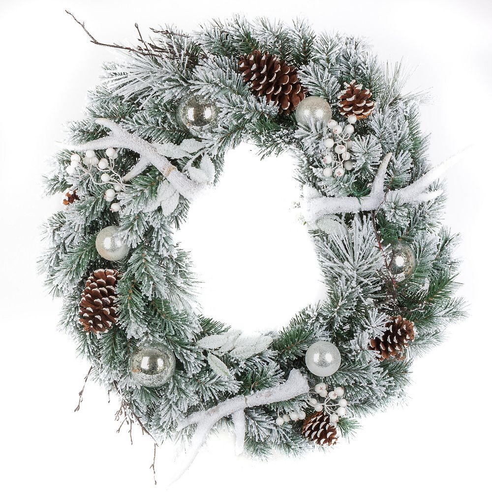 Home Accents 30inch Flocked Mixed Pine Wreath The Home Depot Canada