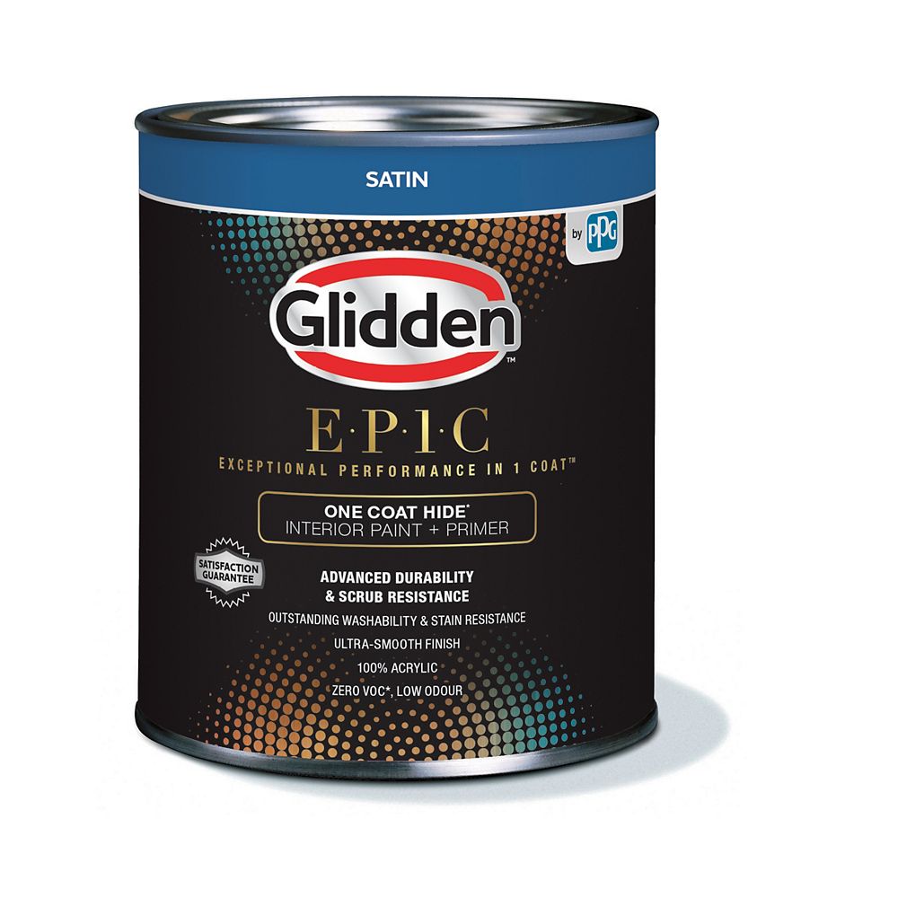 Glidden EPIC One Coat Hide Interior Paint + Primer Satin White Base 916 mL The Home Depot Canada