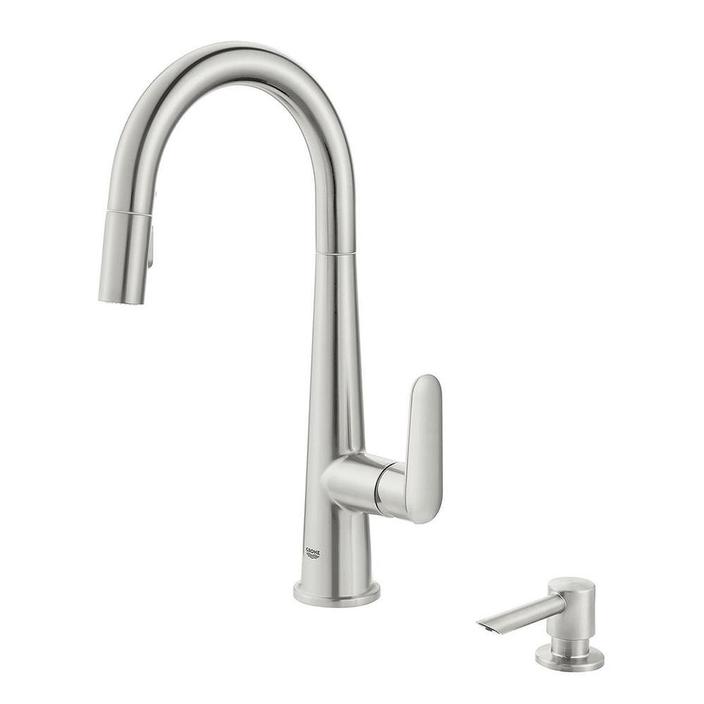 Grohe Veletto Single Handle Pull Down Spray Kitchen Faucet In Supersteel Infinity Finish The Home Depot Canada