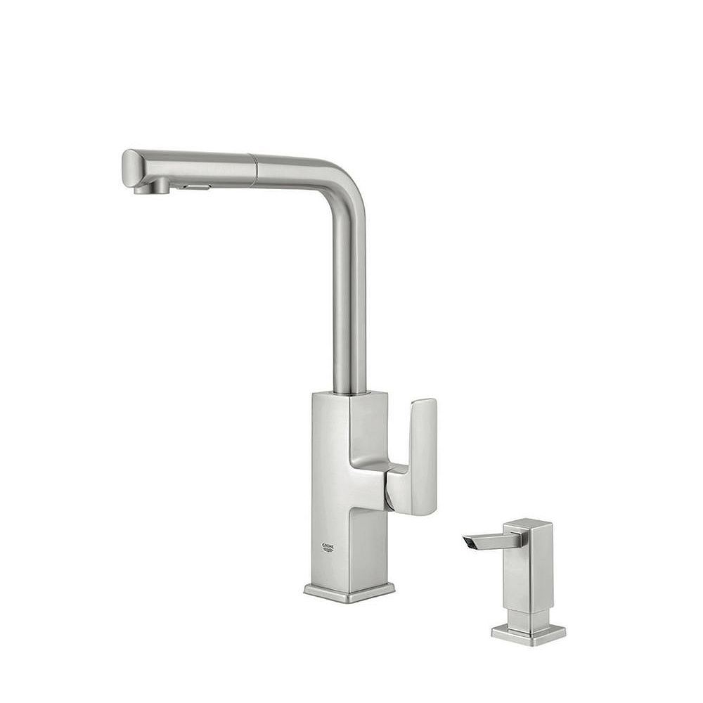 Grohe Tallinn Single Handle Pull Out Spray Kitchen Faucet In Supersteel Infinity Finish The Home Depot Canada